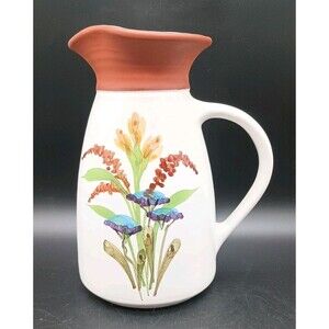 1992 Emerson Creek Art Pottery Pitcher Bedford Virginia Studio Fall Flowers